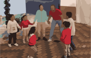 Niños y niñas del Hogar Santa Lucía participando de juegos y diversión con los colaboradores de Clínica Nuestra Señora de Guadalupe